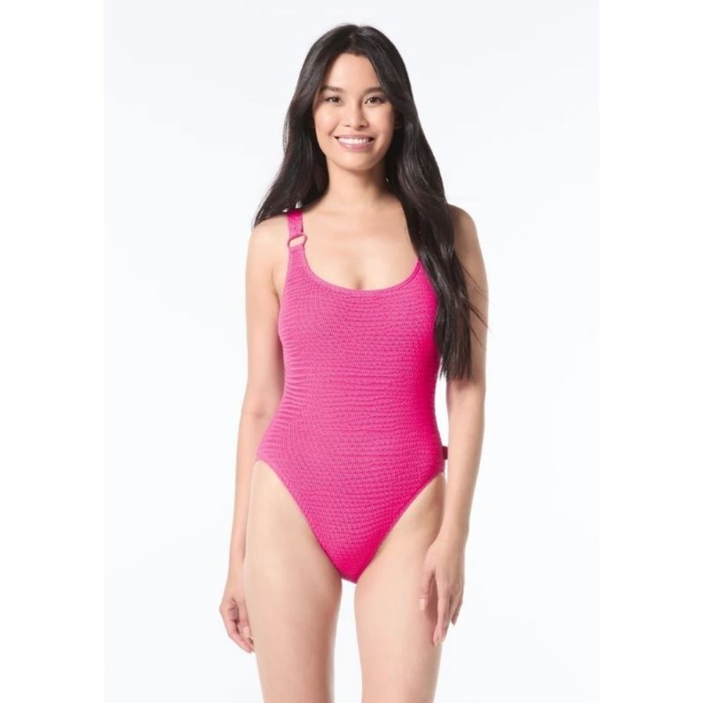 Vince Camuto Scoop Neck Crinkle Textured One-Piece Swimsuit Vivid Pink Size 12